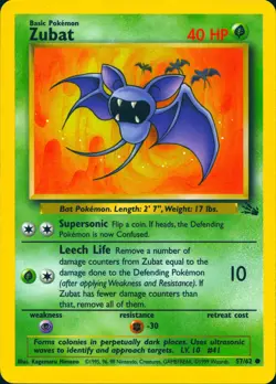 ZUBAT 57/62 COMMON FOSSIL POKEMON UNLIMITED MP - Image 1