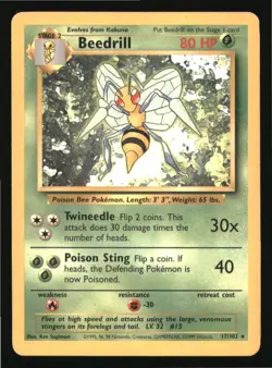 Beedrill 17/102 Rare Base Set Unlimited Pokemon Moderately Played - Image 1