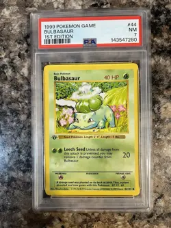 1999 Pokemon Bulbasaur 1st Edition Shadowless 44/102 Base Set PSA 7 NM - Image 1