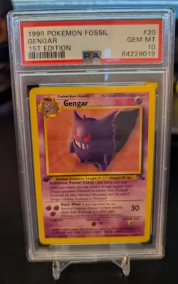 1999 Pokemon Gengar Fossil 1st Edition NON Holo Rare #20 PSA 10 Gem Mint - Image 1