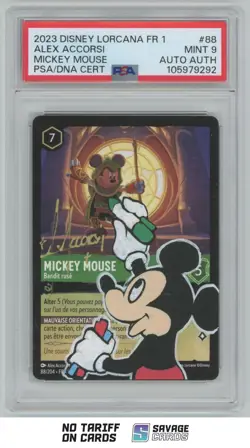 2023 Disney Lorcana FR 1 Alex Accorsi Cert. Auto Sketch Mickey Mouse PSA 9 - Image 1