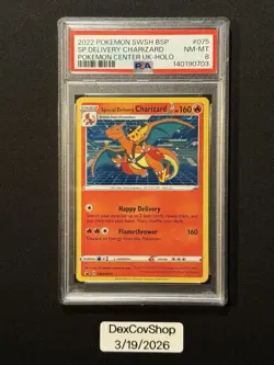 2022 SWSH BSP #75 “Special Delivery Charizard” Pokemon Center UK Promo PSA 8 - Image 1