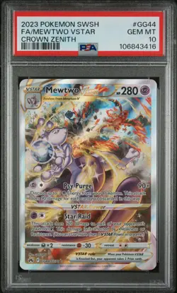 2023 POKEMON SWORD & SHIELD CROWN ZENITH #GG44 FULL ART/MEWTWO VSTAR PSA 10 - Image 1
