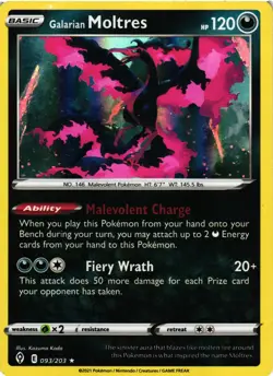 Pokemon TCG Evolving Skies Holo Galarian Moltres 093/203 LP - Image 1