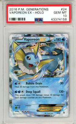 PSA GEM MT 10 Pokemon TCG Vaporeon EX 24/83 Generations Holo Ultra Rare (2016) - Image 1