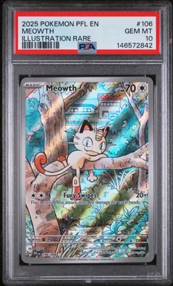 2025 POKEMON PFL EN-PHANTASMAL FLAMES ILLUSTRATION RARE #106 MEOWTH PSA 10 - Image 1
