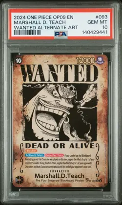 2024 One Piece OP09 En Marshall D. Teach Wanted Alternate Art #093 PSA 10 Gem - Image 1