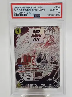 2025 One Piece OP11 Gum-Gum Fire-Fist Pistol Red Hawk Alternate Art PSA 10 - Image 1