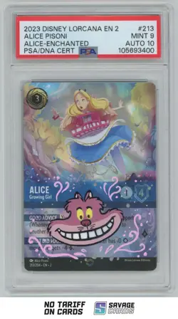 2023 Disney Lorcana 2 Enchated Alice Pisoni Cert. Auto Sketch Alice PSA 9 - Image 1