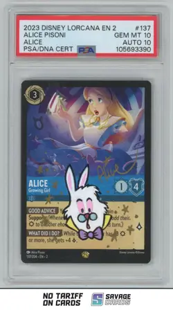 2023 Disney Lorcana 2 Alice Pisoni Cert. Auto Sketch Alice PSA 10 #137/204 - Image 1