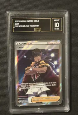 2020 Pokemon SWSH Vivid Voltage Leon Full Art Holo Rare Card 182/185 Mint GMA 10 - Image 1