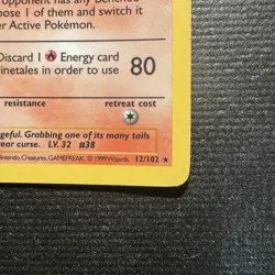 1999 Pokemon Ninetales Holo Rare Shadowless Base Set Unlimited Card 12/102 NM - Image 5