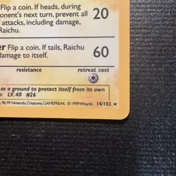 1999 Pokemon Raichu Holo Rare Shadowless Base Set Unlimited Card 14/102 NM - Image 5