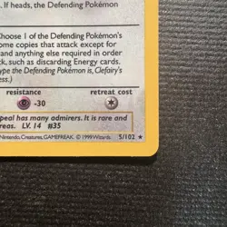 1999 Pokemon Clefairy Holo Rare Shadowless Base Set Unlimited Card 5/102 NM - Image 5