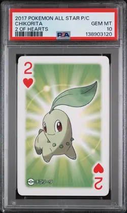 2017 POKEMON AS PLAYING CARDS 2 OF HEARTS CHIKORITA PSA 10 - Image 1
