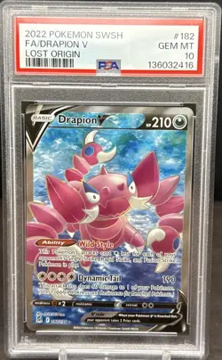 2022 Pokemon SWSH DRAPION V 182/196 Full Art Lost Origin PSA 10 HH1 - Image 1