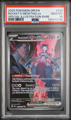2025 POKEMON DESTINED RIVALS ILLUSTRATION RARE TEAM ROCKET'S MEWTWO EX PSA 10 - Image 1