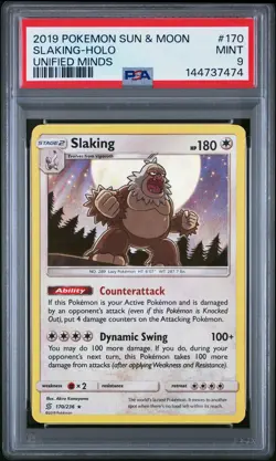 2019 POKEMON SUN & MOON UNIFIED MINDS #170 SLAKING-HOLO PSA 9 - Image 1