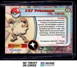 1999 Pokemon Topps TV Animation S3 Foil Primeape #57 - Image 2