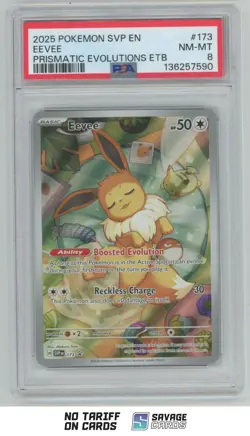 2025 Pokemon SVP Prismatic Evolution ETB Eevee PSA 8 #173 - Image 1