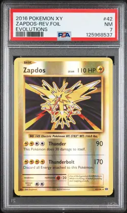 2016 POKEMON XY EVOLUTIONS #42 ZAPDOS-REVERSE FOIL PSA 7 - Image 1