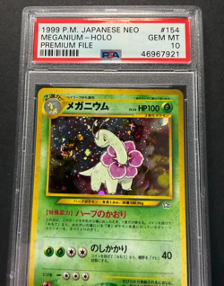 1999 POKEMON JAPANESE NEO PROMO #154 MEGANIUM-HOLO PREMIUM FILE PSA 10 *SWIRL* - Image 3