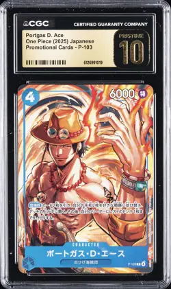 2025 ONE PIECE PROMO CARDS JAPANESE #P-103 PORTGAS D. ACE CGC 10 PRISTINE - Image 1