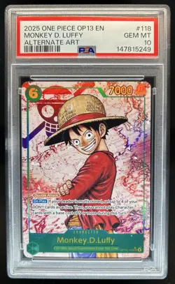 2025 One Piece Carrying On His Will Monkey D Luffy Alt Art #OP13-118 PSA 10 - Image 1