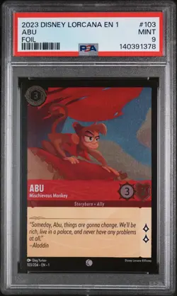2023 DISNEY LORCANA EN 1-THE FIRST CHAPTER FOIL ABU MISCHIEVOUS MONKEY PSA 9 - Image 1