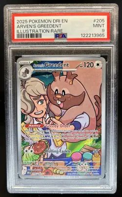2025 Pokemon Destined Rivals Arven's Greedent #205/182 PSA 9 - Image 1