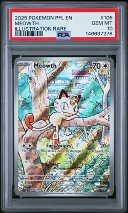 2025 POKEMON PFL EN-PHANTASMAL FLAMES ILLUSTRATION RARE #106 MEOWTH PSA 10 - Image 1