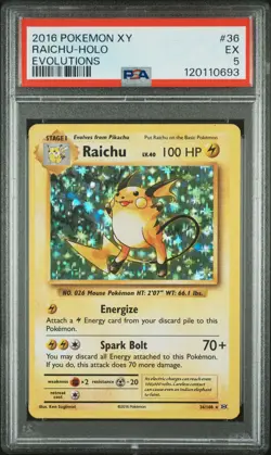 2016 POKEMON XY EVOLUTIONS #36 RAICHU-HOLO PSA 5 - Image 1