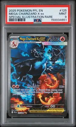 2025 POKEMON PFL EN-PHANTASMAL FLAMES #125 MEGA CHARIZARD X EX PSA 9 - Image 1