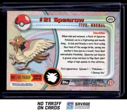 1999 Pokemon Topps TV Animation S3 Foil Spearow #21 - Image 2