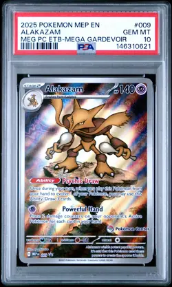 2025 POKEMON MEGA EVOLUTION POKEMON CENTER ETB PROMO #009 ALAKAZAM PSA 10 - Image 1
