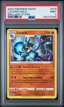 2022 POKEMON SWORD & SHIELD BRILLIANT STARS #079 LUCARIO-HOLO PSA 9 - Image 1