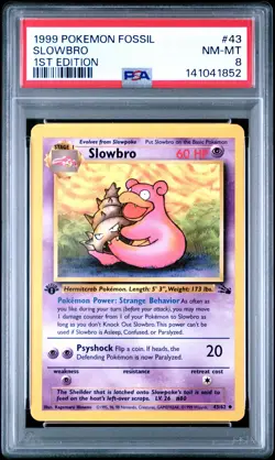 1999 POKEMON FOSSIL 1ST EDITION #43 SLOWBRO PSA 8 - Image 1