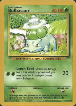 BULBASAUR 44/102 COMMON BASE SET UNLIMITED POKEMON MP - Image 2