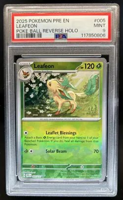 2025 Pokemon Prismatic Evolutions Leafeon Reverse Holo Poke Ball #005/131 PSA 9 - Image 1
