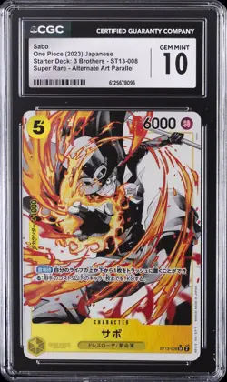 2023 ONE PIECE STARTER DECK: 3 BROTHERS JAPANESE #ST13-008 SABO CGC 10 GEM MINT - Image 1
