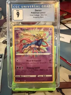 CGC Mint 9 Zacian Amazing Rare 82/185 Vivid Voltage Pokemon Card - Image 1
