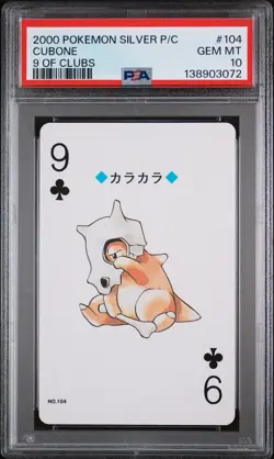 2000 POKEMON SILVER VERSION PLAYING CARDS 9 OF CLUBS #104 CUBONE PSA 10 - Image 1
