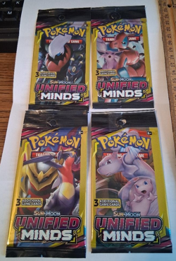 4 Different Art Work 2019 UNIFIED MINDS 3 Card $$ Store Booster Packs Long Tab - Image 1