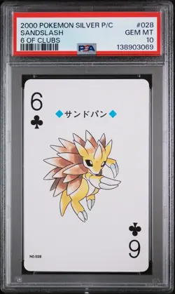 2000 POKEMON SILVER VERSION PLAYING CARDS 6 OF CLUBS #028 SANDSLASH PSA 10 - Image 1