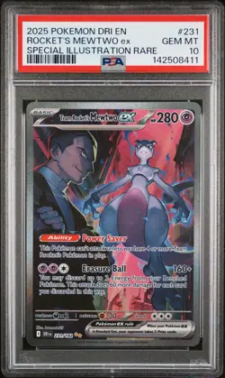2025 POKEMON DRI SPECIAL ILLUSTRATION RARE #231 TEAM ROCKET'S MEWTWO EX PSA 10 - Image 1