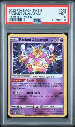 2022 POKEMON SWORD & SHIELD SILVER TEMPEST #059 RADIANT ALAKAZAM PSA 9 - Image 1