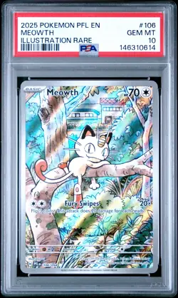 2025 POKEMON PFL EN-PHANTASMAL FLAMES ILLUSTRATION RARE #106 MEOWTH PSA 10 - Image 1