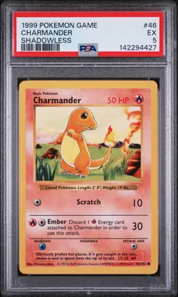 1999 POKEMON BASE SET SHADOWLESS #46 CHARMANDER PSA 5 - Image 1