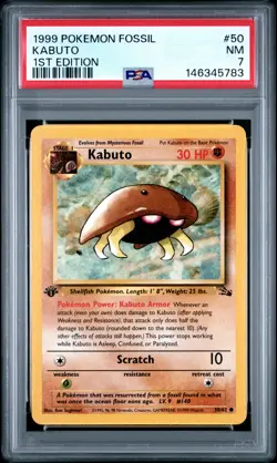 1999 POKEMON FOSSIL 1ST EDITION #50 KABUTO PSA 7 - Image 1