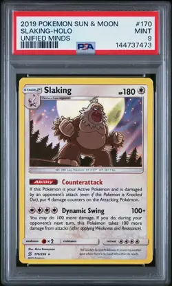 2019 POKEMON SUN & MOON UNIFIED MINDS #170 SLAKING-HOLO PSA 9 - Image 1